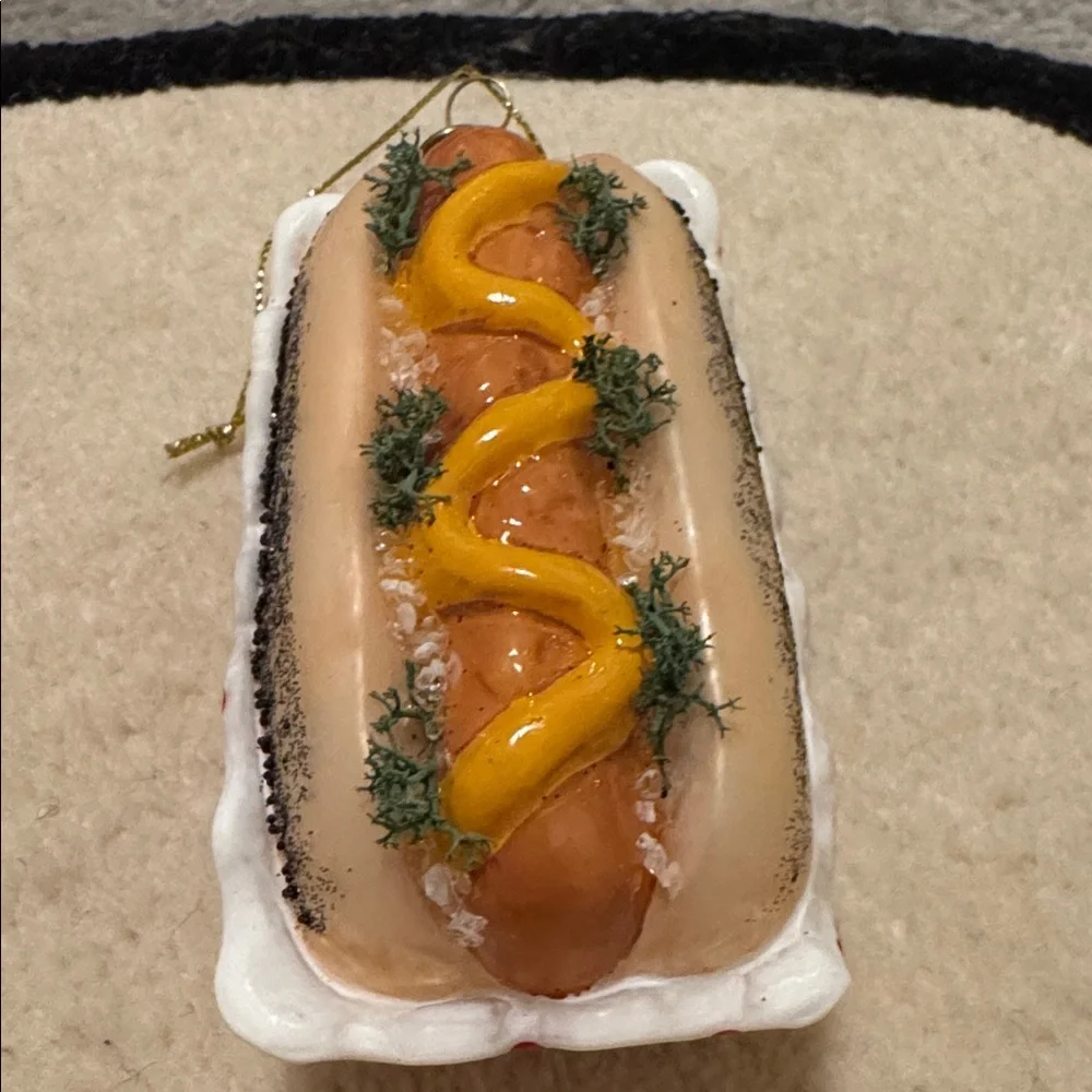 Williams Sonoma holiday ornament set - Champagne, Hot Dog and pita bread.